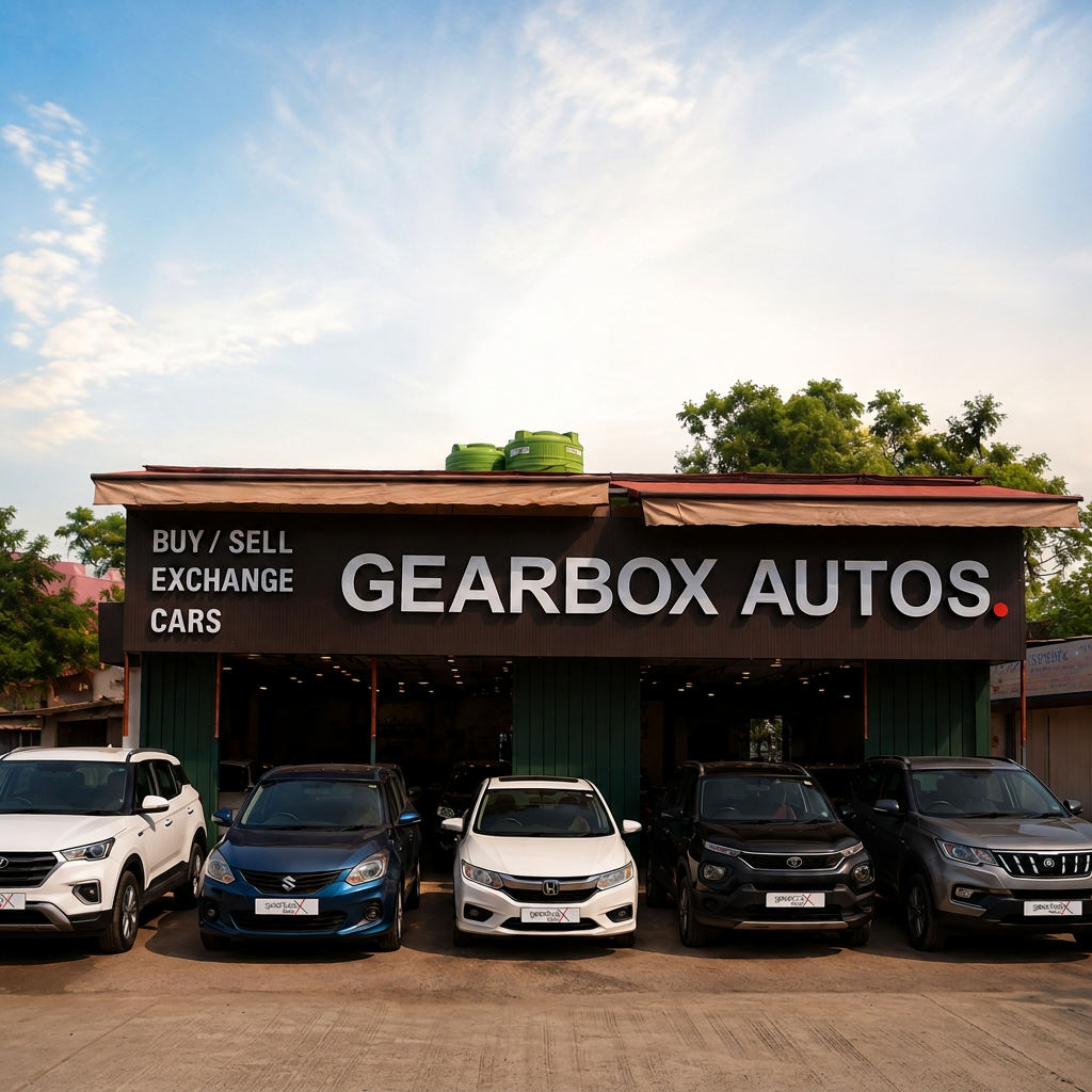 Gearbox Autos showroom in Sonari, Jamshedpur with cars parked outside